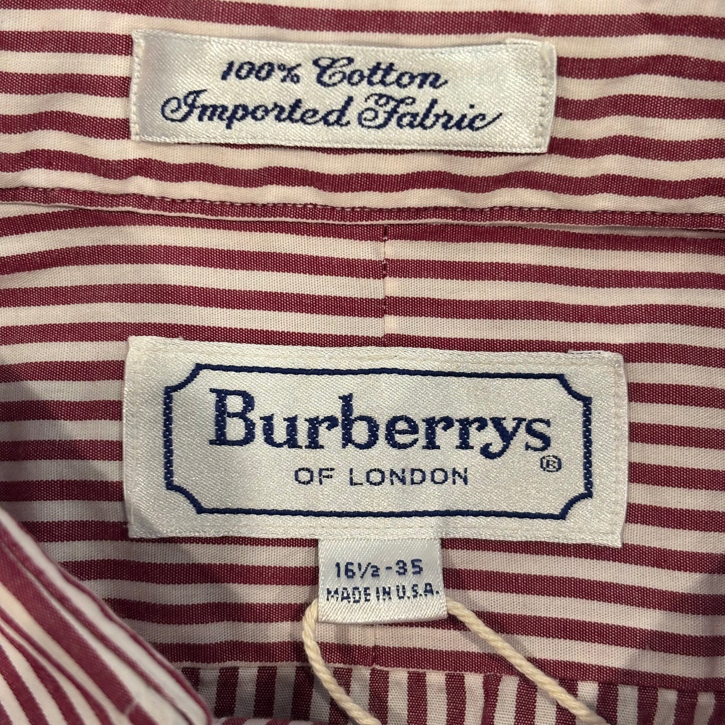 90's Burberrys バーバリー ストライプシャツ ワインレッド白 (L)/A7953S-SO