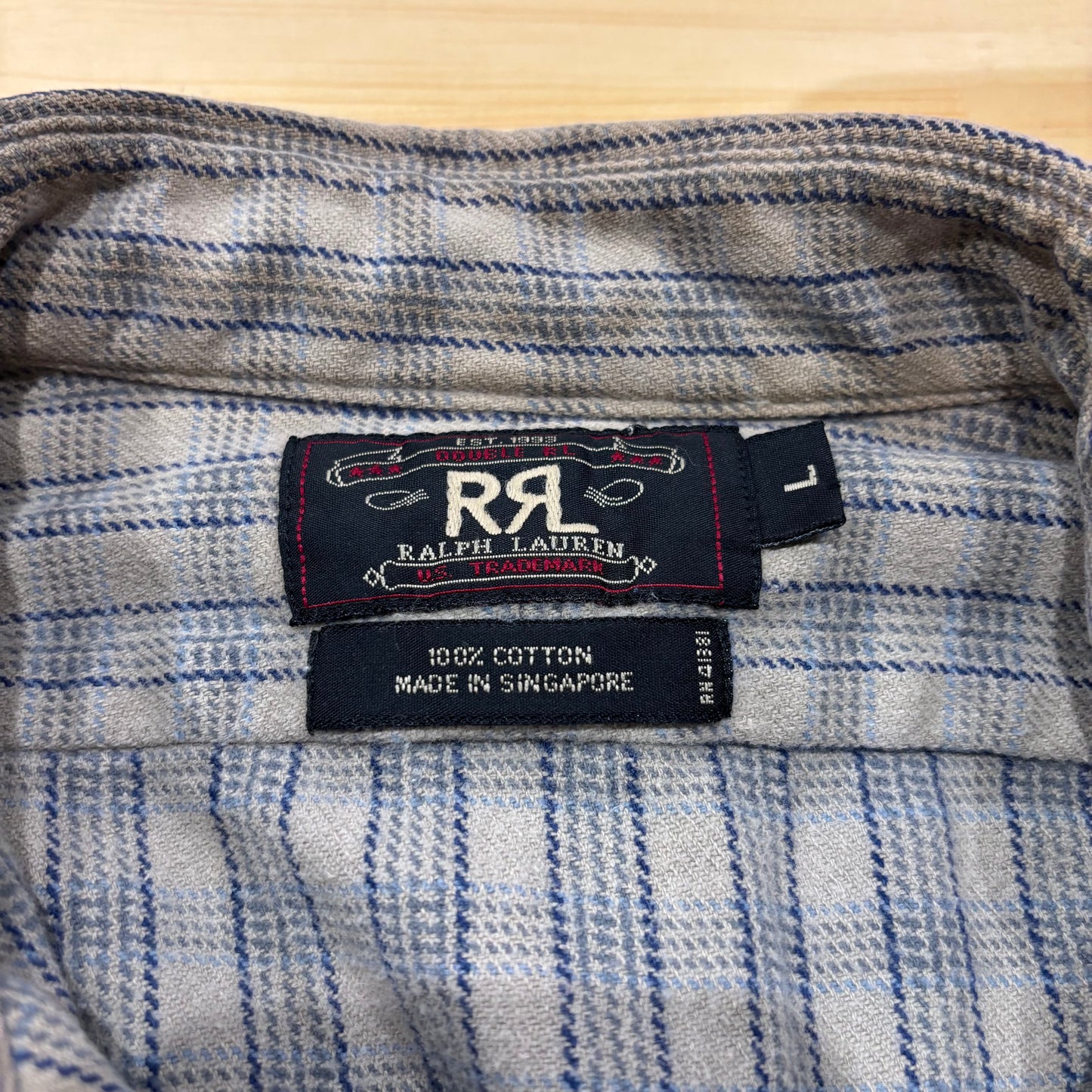 90's RRL ラルフローレン フランネルシャツ チェック グレー青 (L)/A7531S-SO