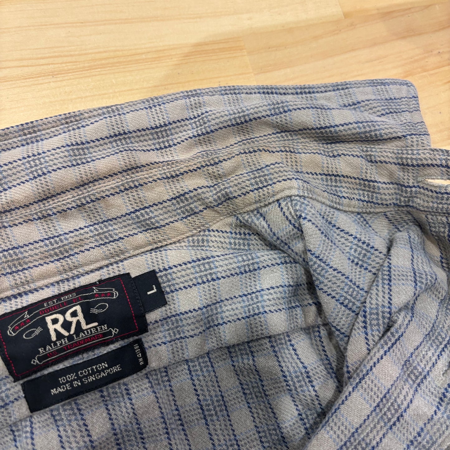 90's RRL ラルフローレン フランネルシャツ チェック グレー青 (L)/A7531S-SO