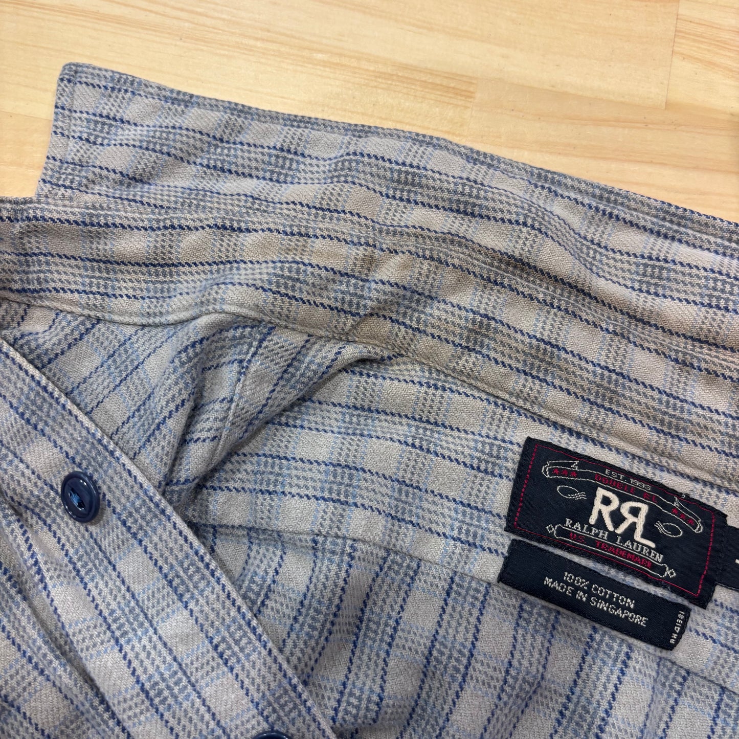 90's RRL ラルフローレン フランネルシャツ チェック グレー青 (L)/A7531S-SO