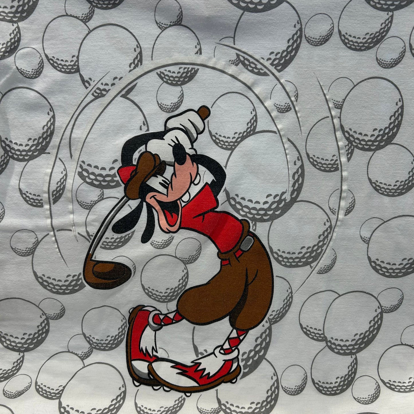 90's MICKEY UNLIMITED グーフィー ゴルフTシャツ ゴルフボール総柄 白(L)/B2166T-SO