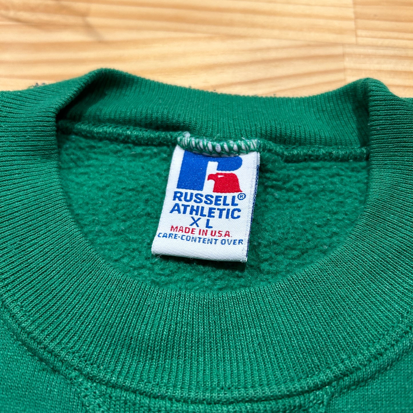 90's RUSSELL ATHLETIC ”BG" パッチ カレッジ スウェット グリーン (XL)/B0180S-SO