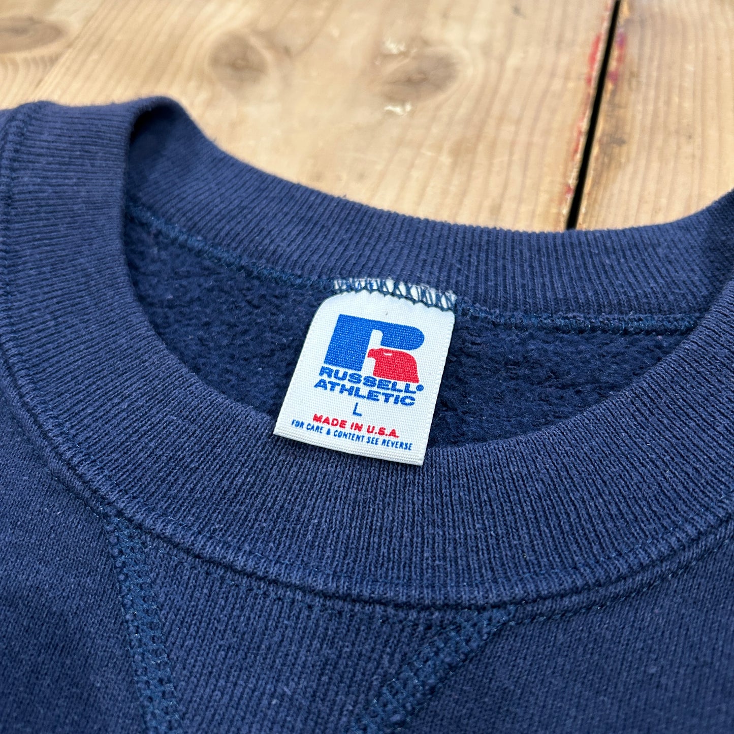 90's RUSSELL ATHLETICS ”ST. JOHN'S TITANS" カレッジ スウェット ネイビー (L)/B1578S-SO