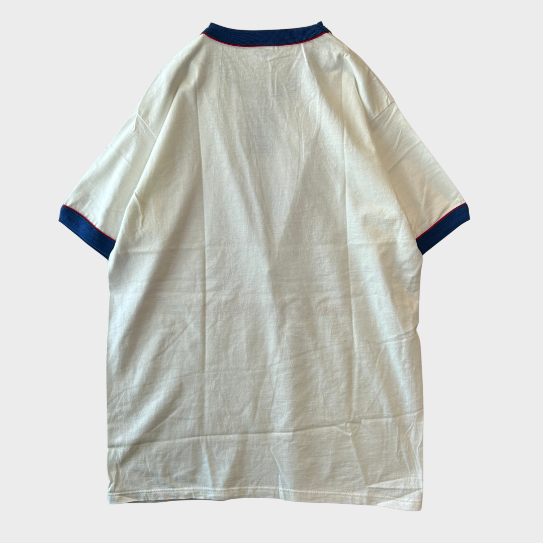 80's Disney World 15周年記念 ミッキー キャラクター リンガーTシャツ 白 (L)/A7625T-SO