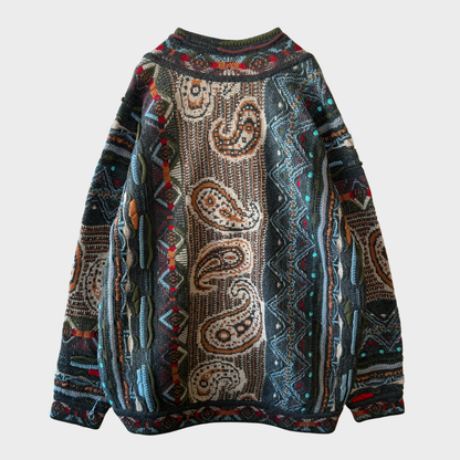 90's COOGI クージー 総柄 Vネック 3Dニット セーター マルチカラー (XL) /B3391K-SO