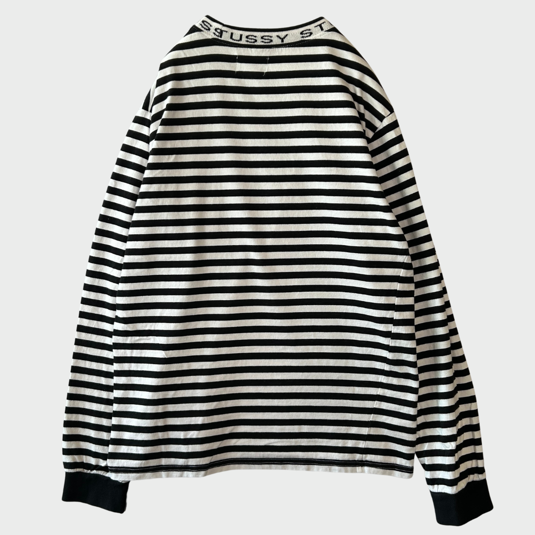 00's Stussy ステューシー ボーダーロンT  白黒 (L)/A9335T-SO