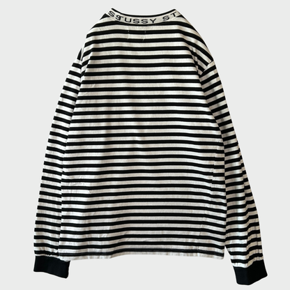 00's Stussy ステューシー ボーダーロンT  白黒 (L)/A9335T-SO