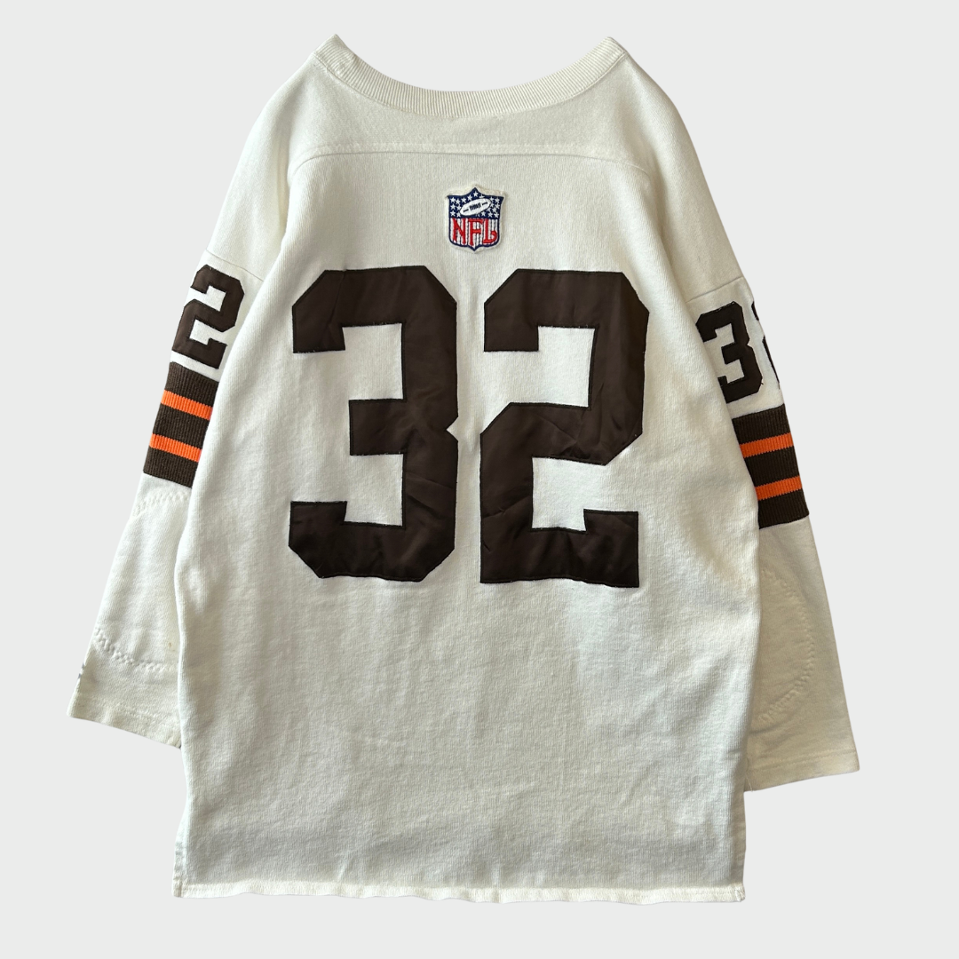 90's Champion チャンピオン NFL ブラウンズ 七分袖 フットボールTシャツ ロンT アイボリー (L) /B2198T-SO