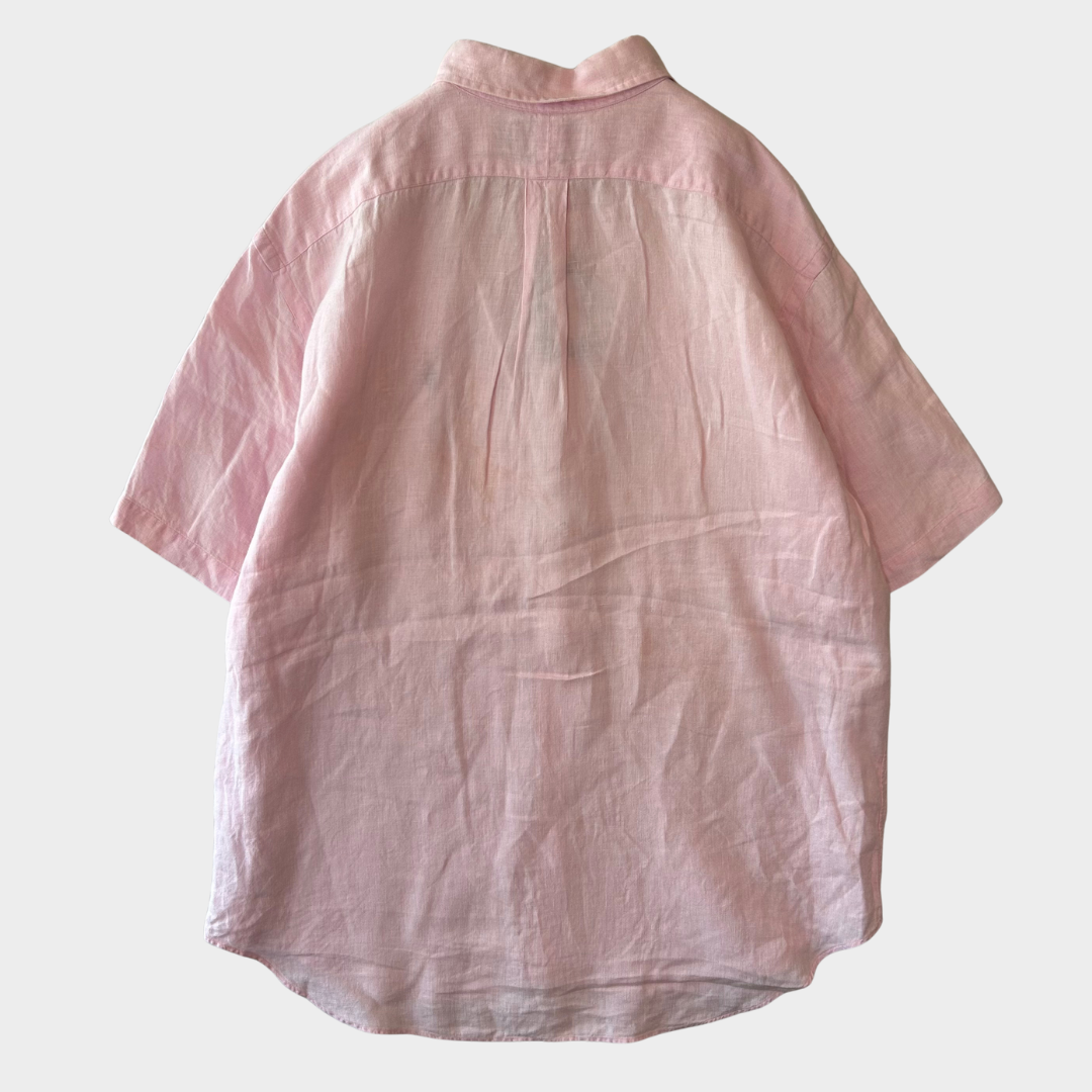 00's Ralph Lauren 半袖 ボタンダウンリネンシャツ ピンク XL/A4400SH-SO