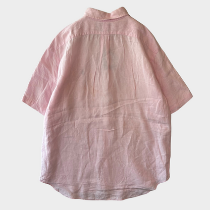 00's Ralph Lauren 半袖 ボタンダウンリネンシャツ ピンク XL/A4400SH-SO