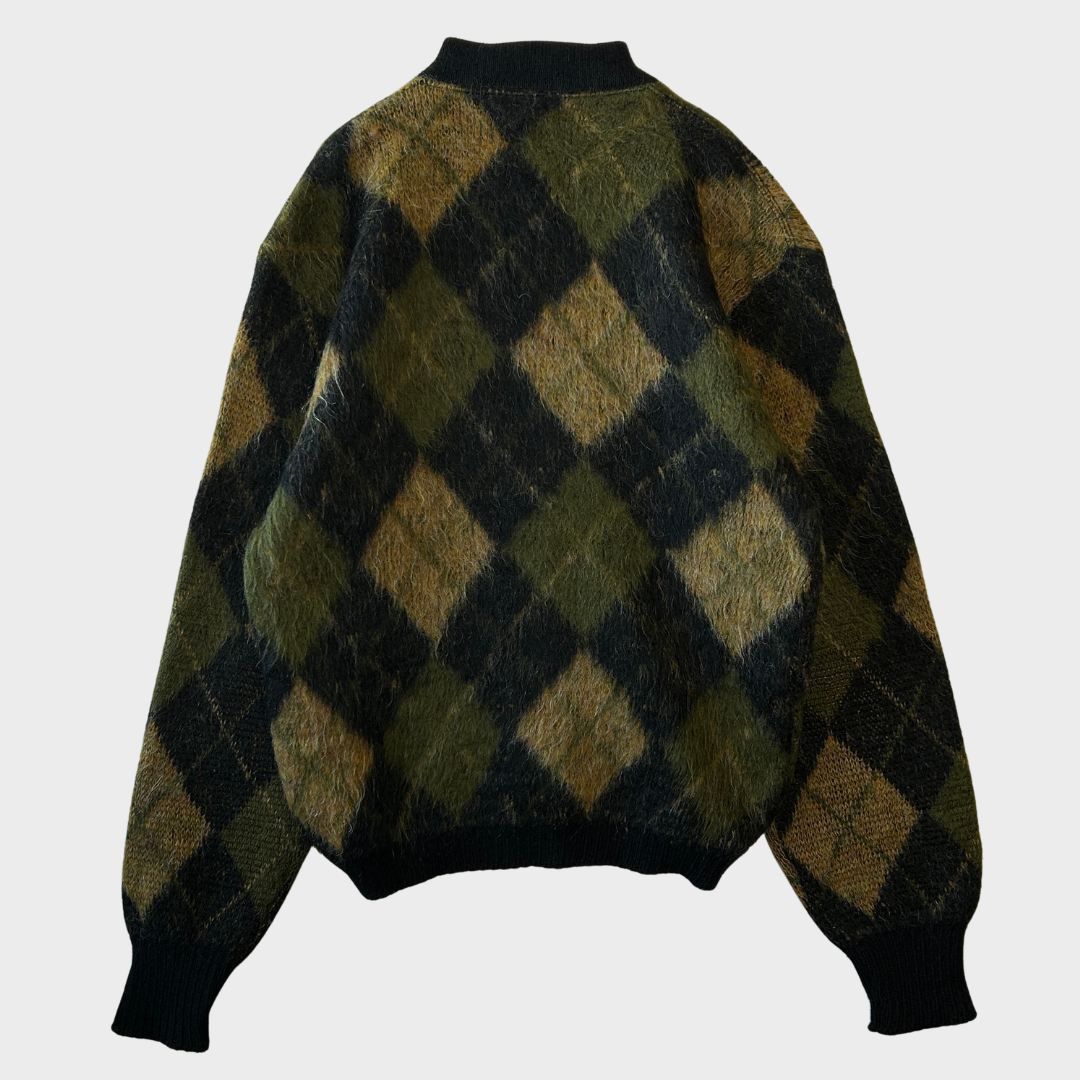 60's Puritan アーガイル モヘアカーディガン 黒カーキ茶 (サイズ40)/C0173K-SO