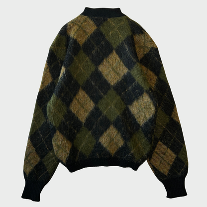 60's Puritan アーガイル モヘアカーディガン 黒カーキ茶 (サイズ40)/C0173K-SO
