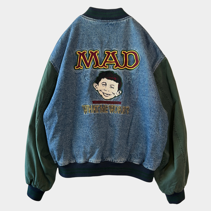 90's MAD MAGAZINE DCコミック アルフレッド・E・ニューマン デニムスタジャン (XL)/C0111J-SO