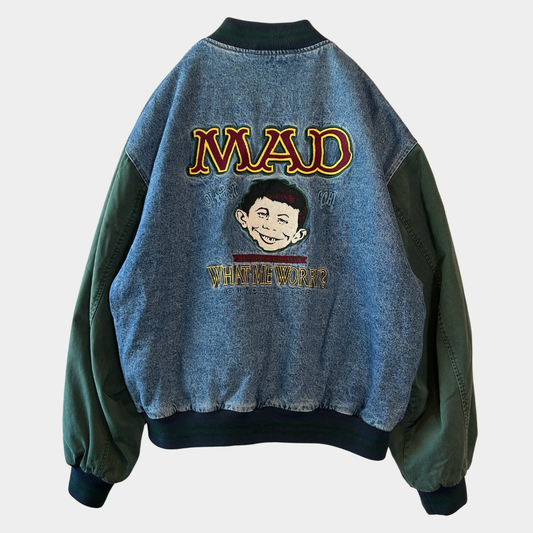 90's MAD MAGAZINE DCコミック アルフレッド・E・ニューマン デニムスタジャン (XL)/C0111J-SO