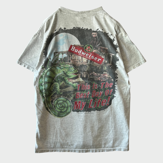 90's DELTA Badweiser バドワイザー カメレオン イタチ プリント企業Tシャツ グレー系 (L)/B3650T-SO