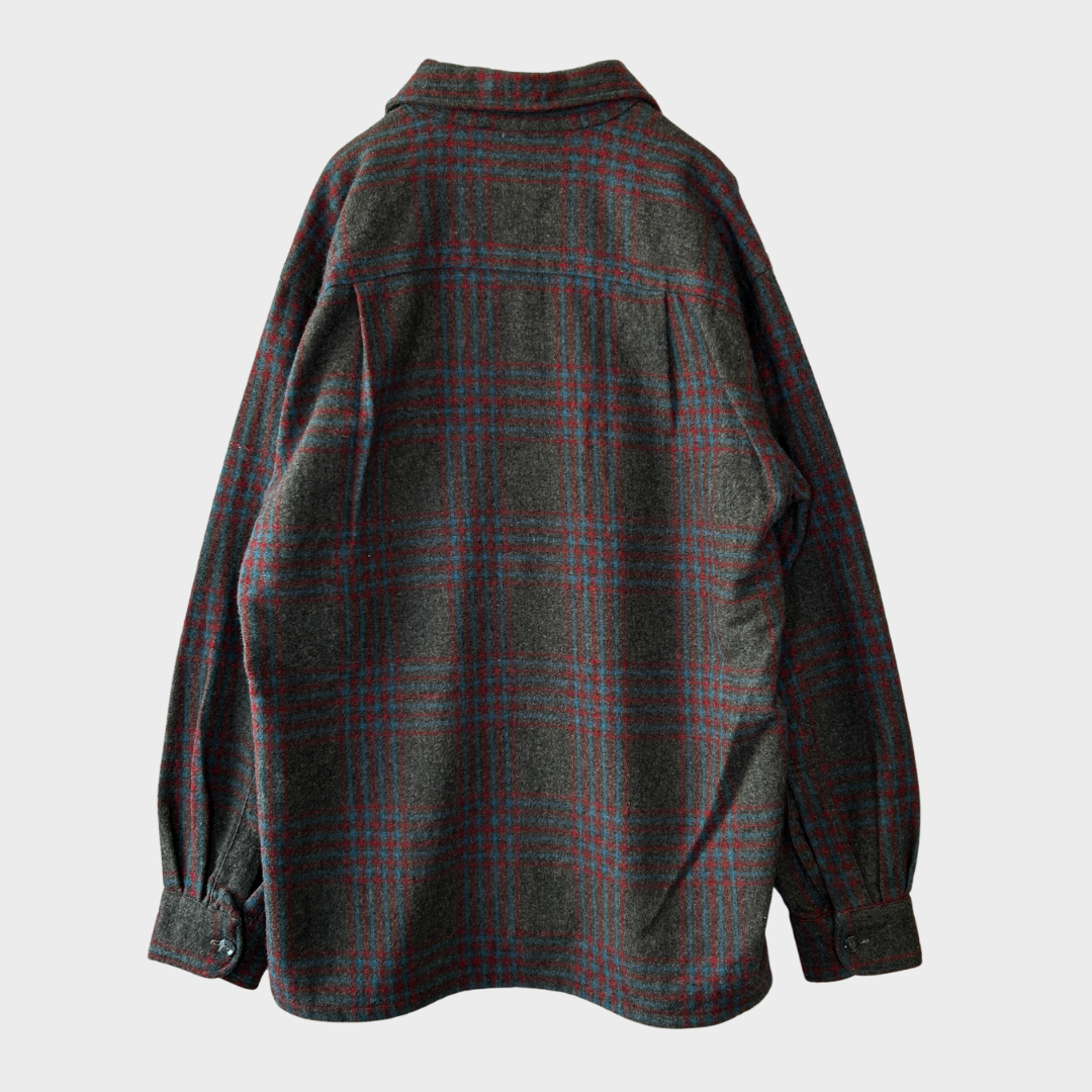 60's Towncraft ウールチェックシャツ 黒赤青 (M)/A8293S-SO