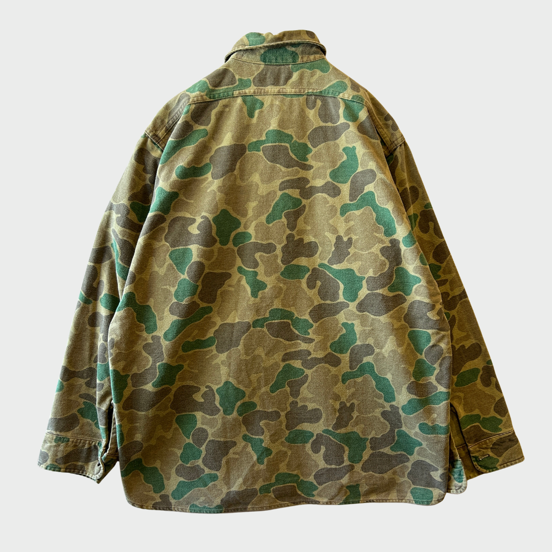 80's Wool Rich ダックハンターカモ コットンシャツ 茶緑黄土 (L)/A9002S-SO