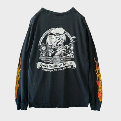 00's  ZIA GRAPHICS CHAMPIONSHIP APPAREL  Eppie's Motorcycle Services ファイヤーパターン 袖プリント ロンT 黒 (L) /B3245T-SO