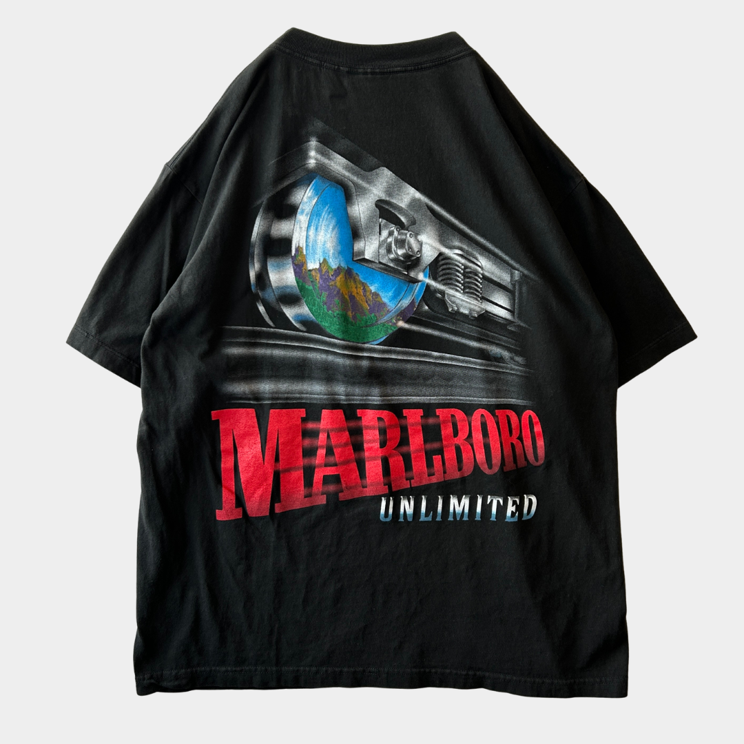 90's Marlboro Unlimited マルボロ トレインTシャツ 企業Tシャツ タバコ 黒(One Size)/C0990T-SO