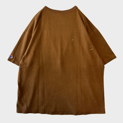 90's Champion チャンピオン 袖刺繍 無地Tシャツ ブラウン (XL) A7171T-SO