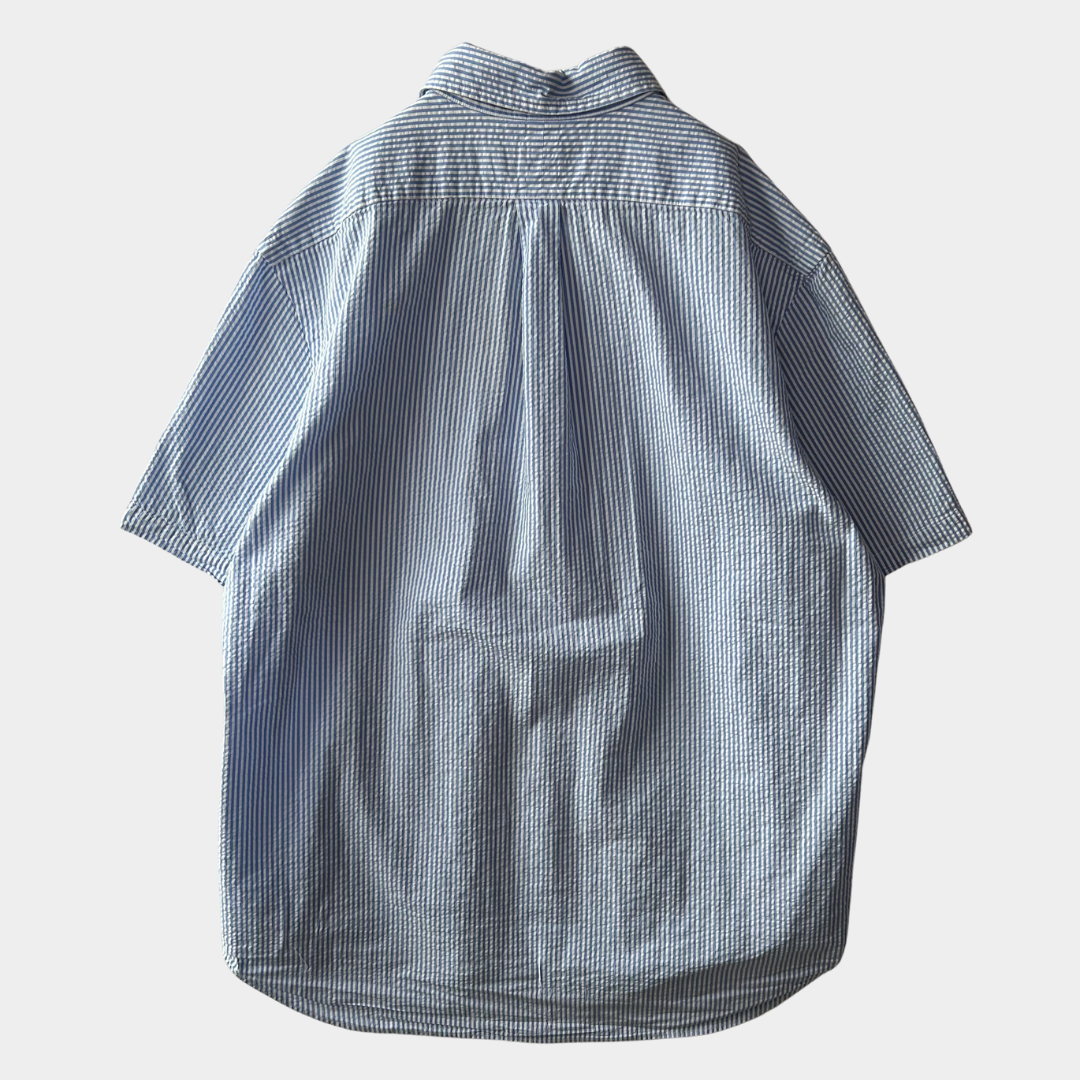 00's Ralph Lauren ラルフローレン 半袖シアサッカーストライプシャツ 白水色(XL)/B2550SH-SO