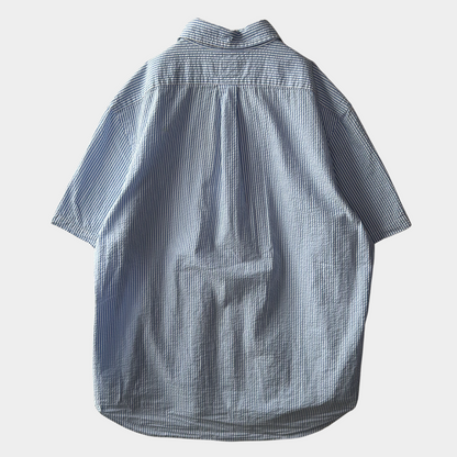 00's Ralph Lauren ラルフローレン 半袖シアサッカーストライプシャツ 白水色(XL)/B2550SH-SO