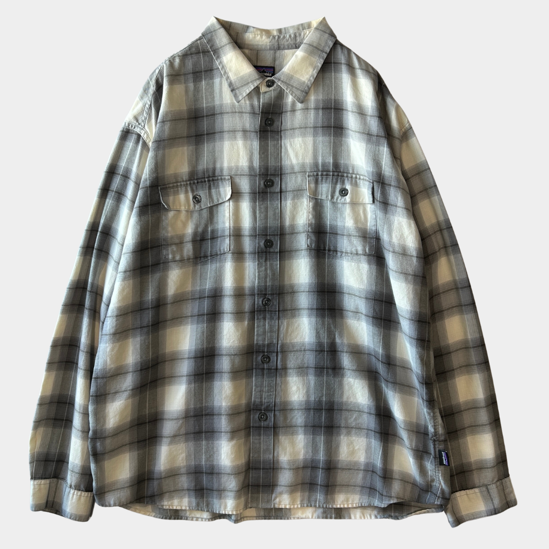 00's Patagonia チェック オーガニックコットン シャツ ホワイト グレー  (XL)/C0235SH-SO