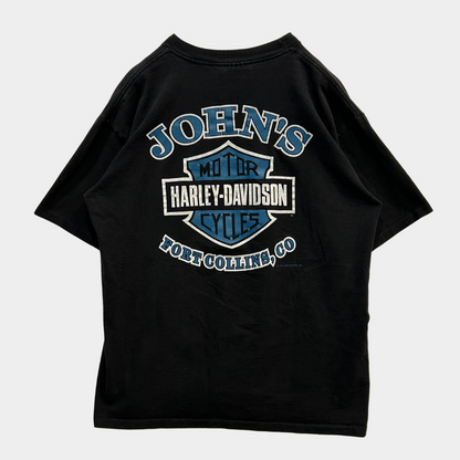 90's HARLEY DAVIDSON "JOHN'S FORTCOLLINS, CO" Tシャツ ブラック (L)/A6981T-SO