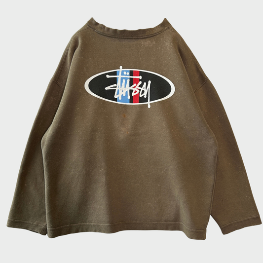90's Stussy ステューシーロゴプリント スウェット オリーブ (M) /C0306S-SO
