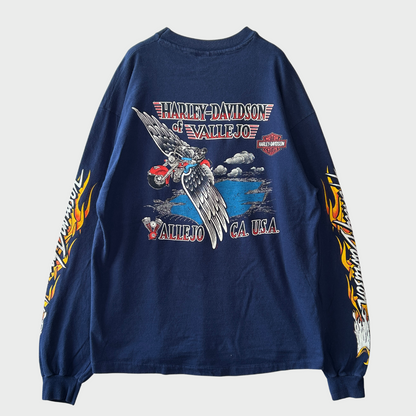 90's Hanes Harley-Davidson "Established 1903" 袖プリント ロングTシャツ 紺 (L)/B0661T-SO