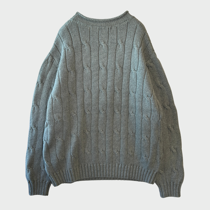 00's LANDS'END ケーブル編み コットンニット グレー (L)/A8494K-SO