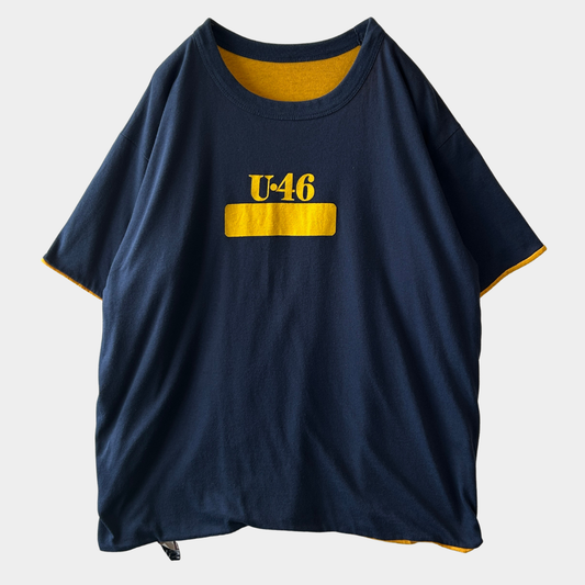 90's Arrowear ダブルフェイスTシャツ ネイビー/イエロー  USA製 (XL)/C1223T-SO