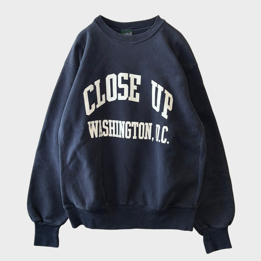 90's MV SPORT "CLOSE UP" Washington, D.C. リバースウィーブタイプ カレッジスウェット 紺 (L)/A8542S-SO