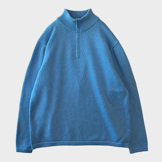 00's L.L.Bean ハーフジップコットンニット 水色 (L)/B3140K-SO