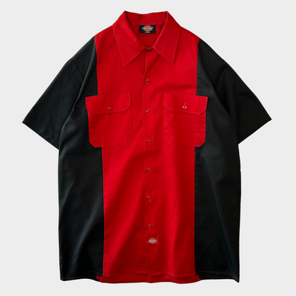 90's Dickies Twe Tone color Shirt ２色 半袖シャツ 赤黒 (L)/A3570S-SO