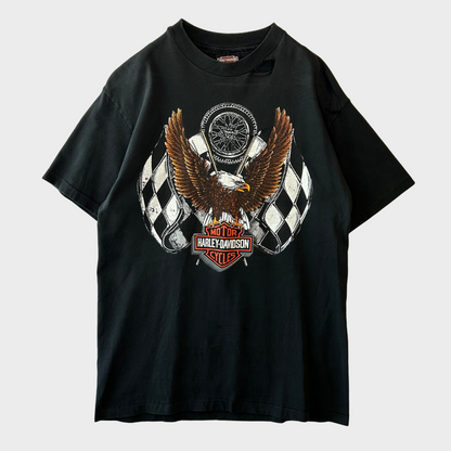 90's Hanes Harley-Davidson Cleveland, Ohio イーグル プリントTシャツ 黒 (M)/A3659T-SO