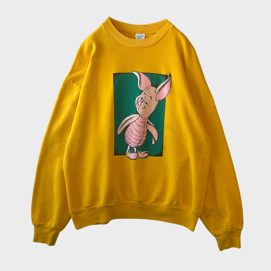90's Disney ディズニー Winnie the Pooh くまのプーさん ピグレット スウェット イエロー (L) /C0135S-SO