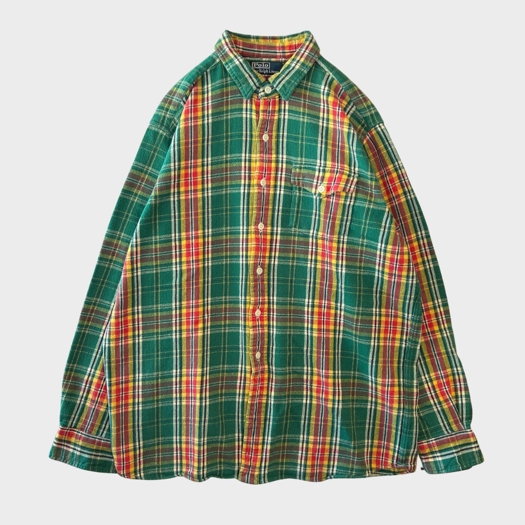 00's  Ralph Lauren  タータンチェック ネルシャツ 緑 XL /A8463SH-SO