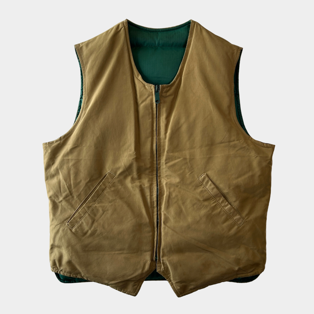 80's Eddie Bauer エディー・バウアー リバーシブルダウンベスト グリーン/ベージュ(M)/C1692V-SO