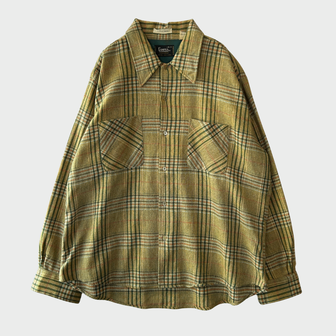 70's Campus ウールチェックシャツ 黄緑橙 (XL)/A6961S-SO