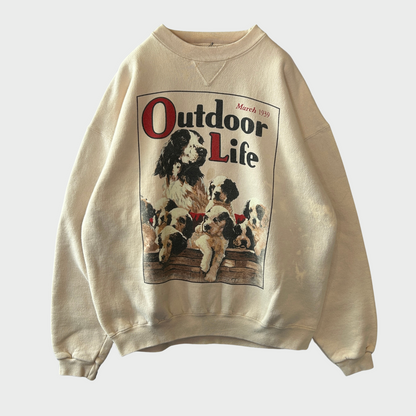 90's  SANTEE HVYWT  Outdoor Life ドッグプリント アニマル スウェット ベージュ L /B2931S-SO