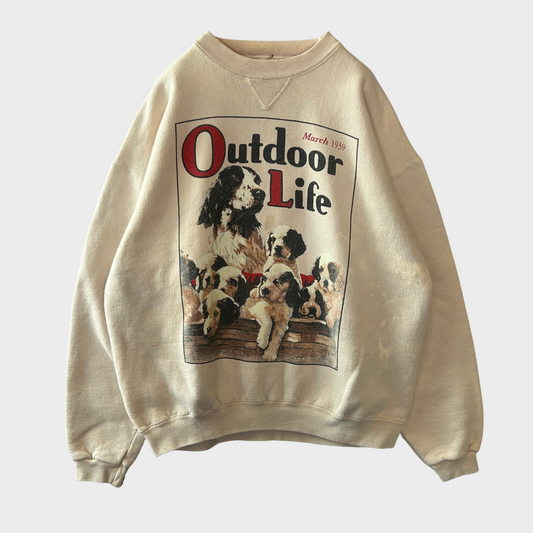 90's  SANTEE HVYWT  Outdoor Life ドッグプリント アニマル スウェット ベージュ L /B2931S-SO