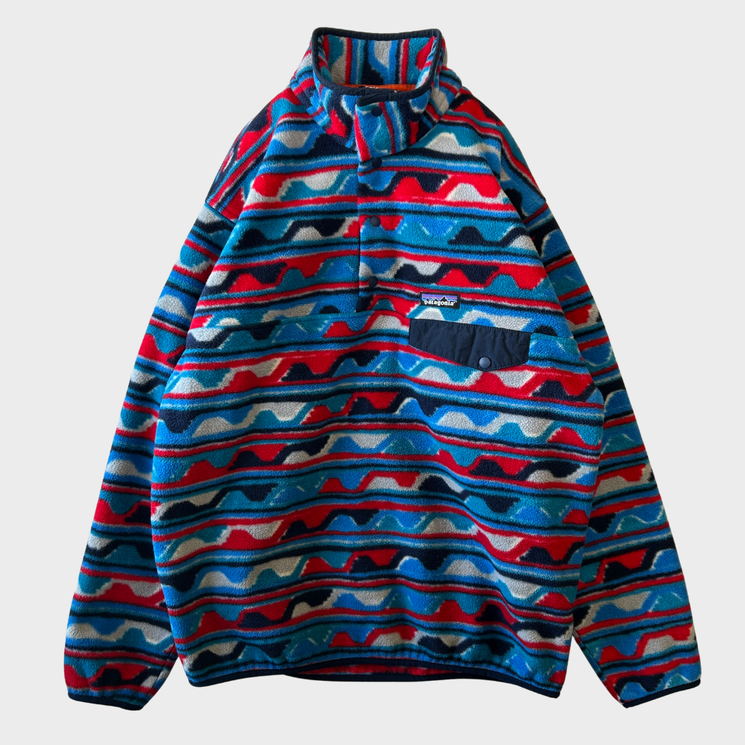 FA16 Patagonia パタゴニア スナップT フリース プルオーバー 総柄 ターコイズブルーレッド (L) /A9854F-SO