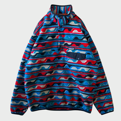 FA16 Patagonia パタゴニア スナップT フリース プルオーバー 総柄 ターコイズブルーレッド (L) /A9854F-SO