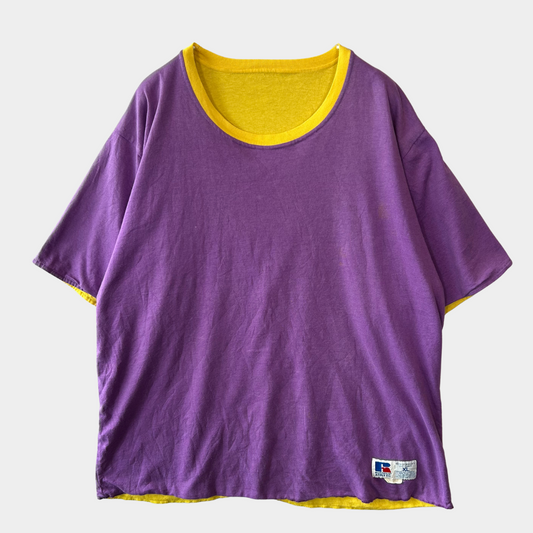 90's Russell ラッセル ダブルフェイスTシャツ 黄色紫(XL)/A6817T-SO