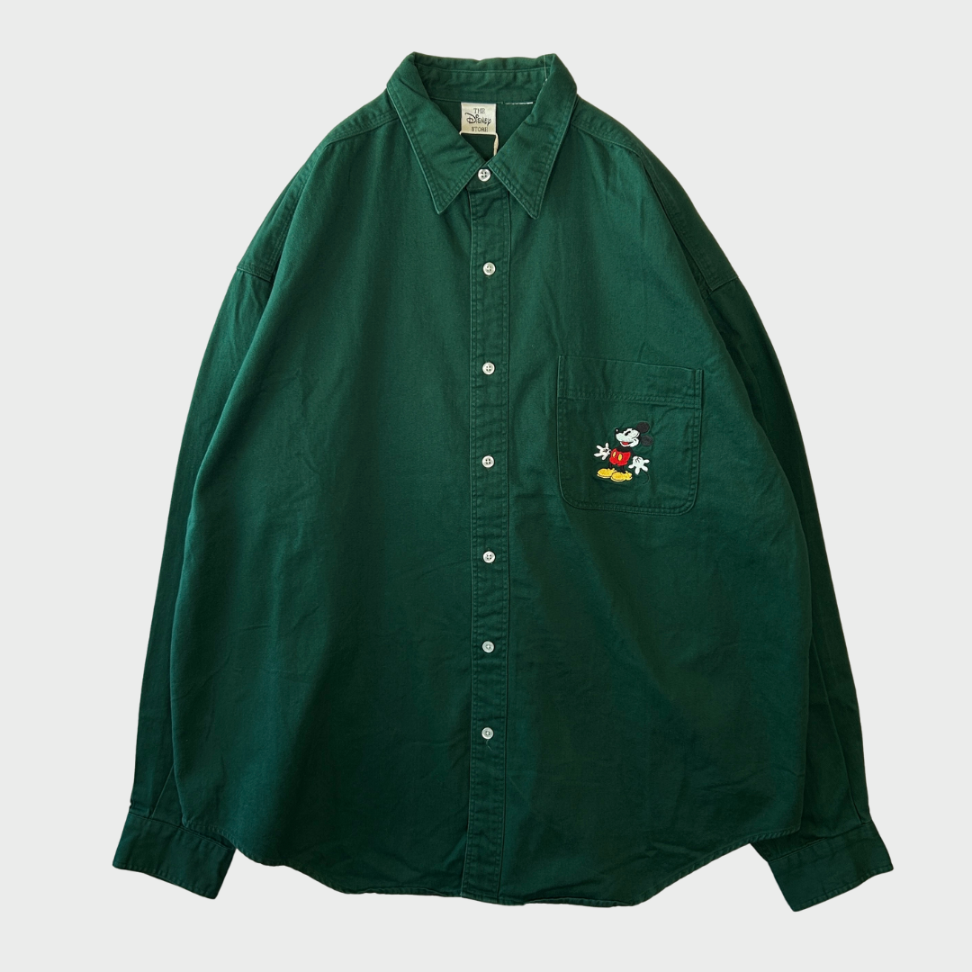 00's The Disney Store ミッキーマウス キャラクターポケットシャツ 緑 (サイズ不明)/A7964S-SO