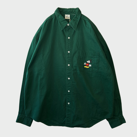 00's The Disney Store ミッキーマウス キャラクターポケットシャツ 緑 (サイズ不明)/A7964S-SO