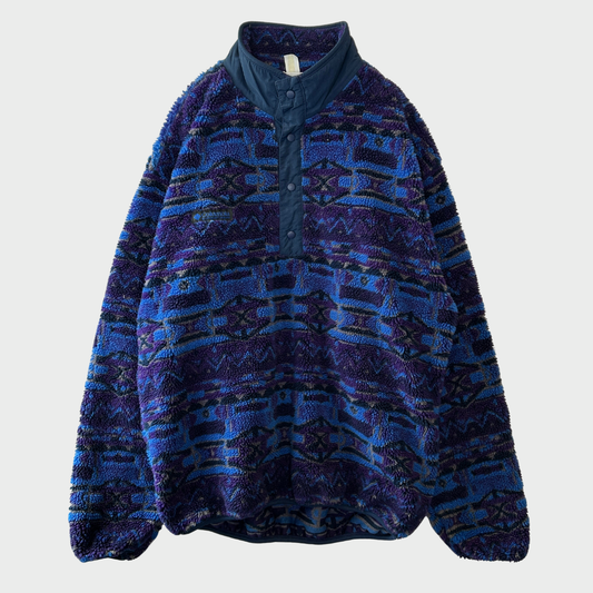 90's Columbia フリース ネイティブ デザインプルオーバー 青黒紫 (L)/A8809F-SO
