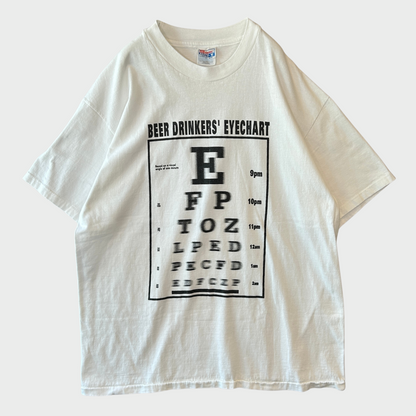90's Hanes BEER DRINKERS' EYECHART 視力検査表 アルコールTシャツ 白 (XL)/B2733T-SO