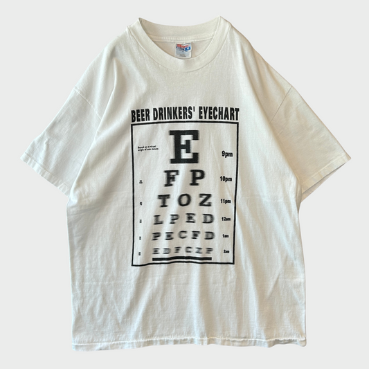 90's Hanes BEER DRINKERS' EYECHART 視力検査表 アルコールTシャツ 白 (XL)/B2733T-SO